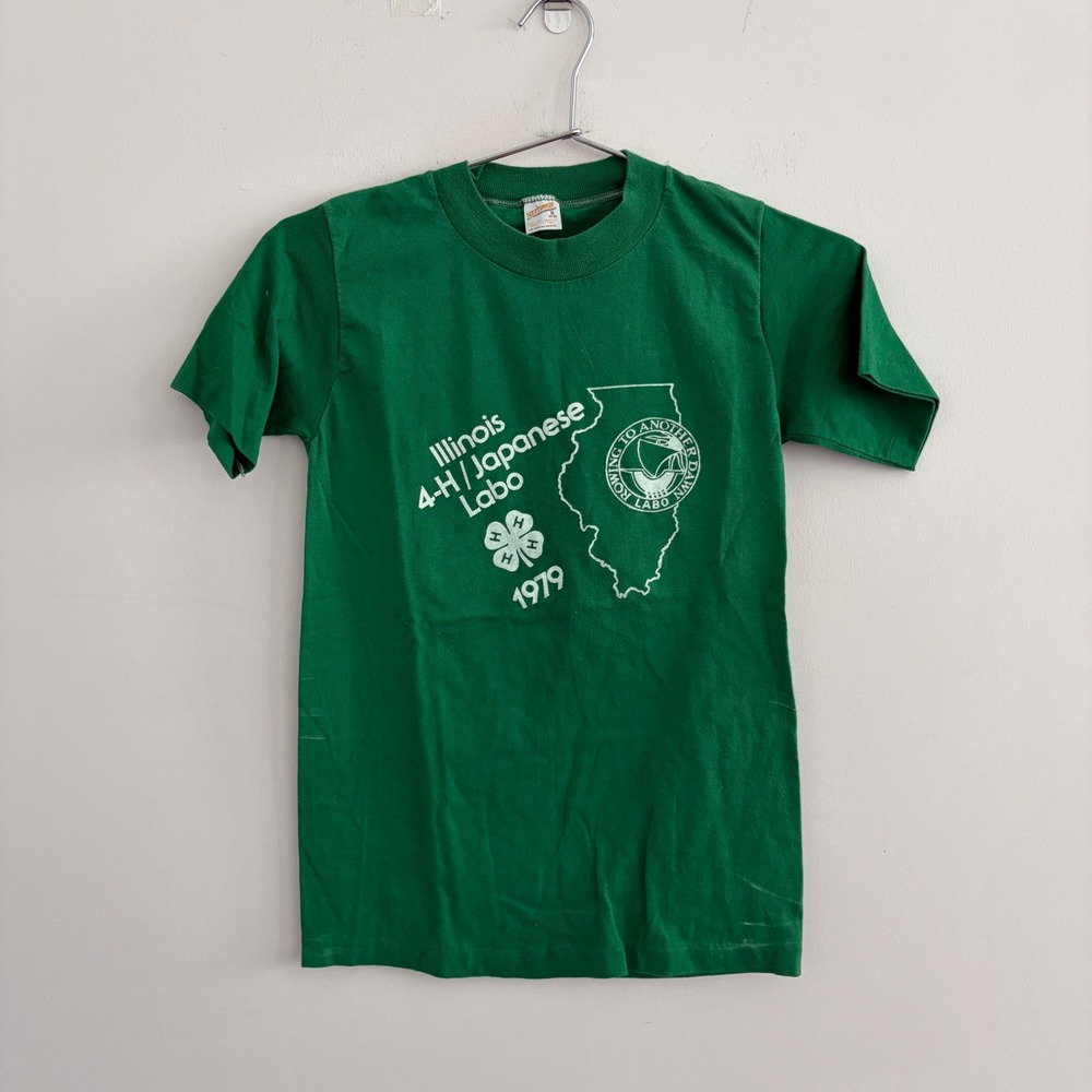 Vintage 1979 Illinois 4-H Japanese Labo Green Baby Tee Sportswear Small